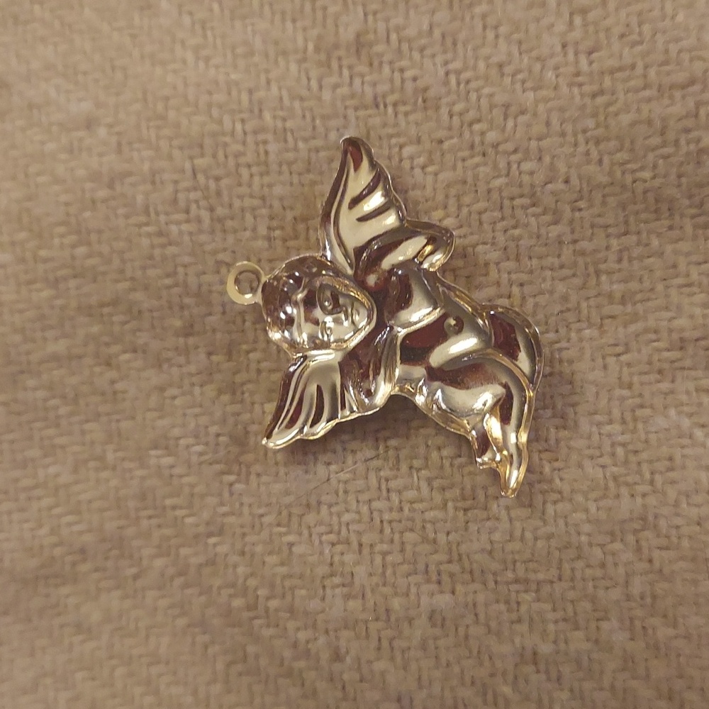 Vintage 1/20 14k Gold Filled Puffy 3D Introspective Cherub Angel Pendant - Picture 2 of 7